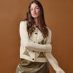 Gilet broderie col rond manches longues ecru femme