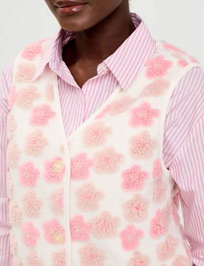 Gilet sans manches &agrave; motif effet polaire ecru femme