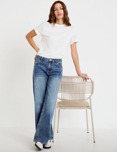 Jean wide leg taille basse denim triple stone femme