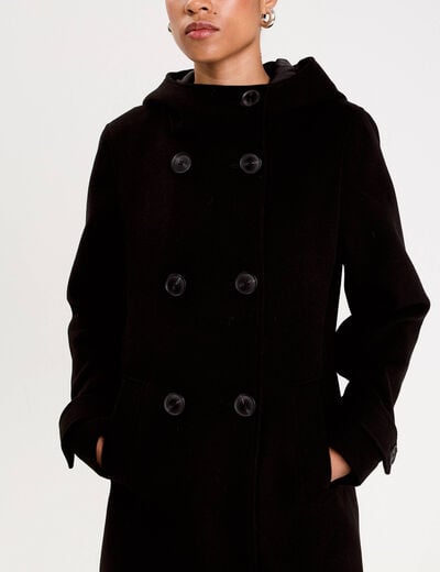 Manteau ajust&eacute; 3/4 &agrave; capuche noir femme