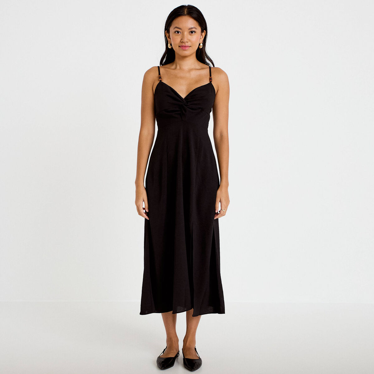 Robe longue &eacute;vas&eacute;e fendue noir femme