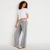 Jean wide leg taille haute brod&eacute; denim gris femme