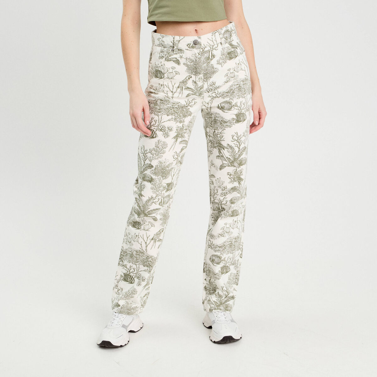 Jean droit taille haute blanc femme