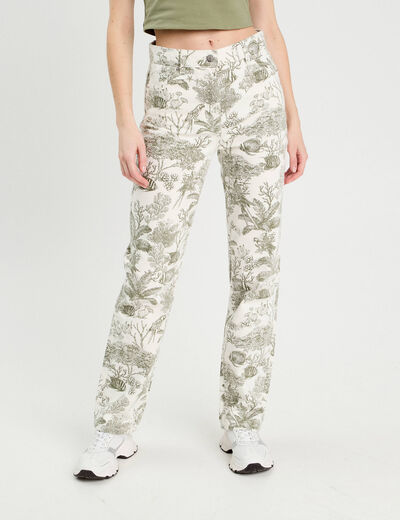 Jean droit taille haute blanc femme