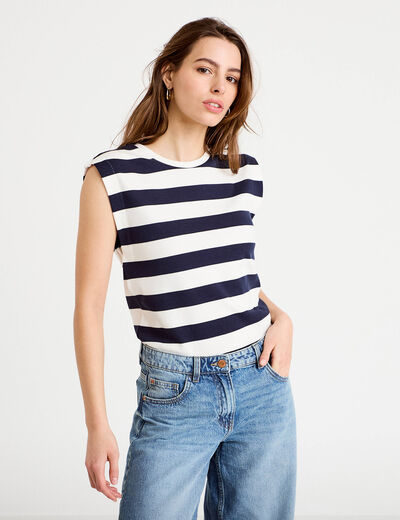 T-shirt col rond sans manches blanc femme