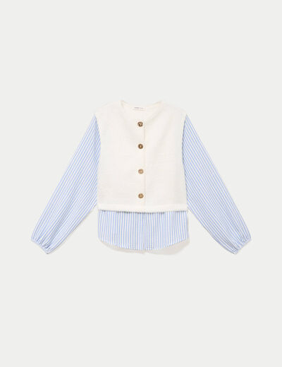 Pull chemise 2-en-1 ecru femme