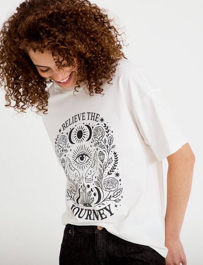 T-shirt oversize manches longues ecru femme
