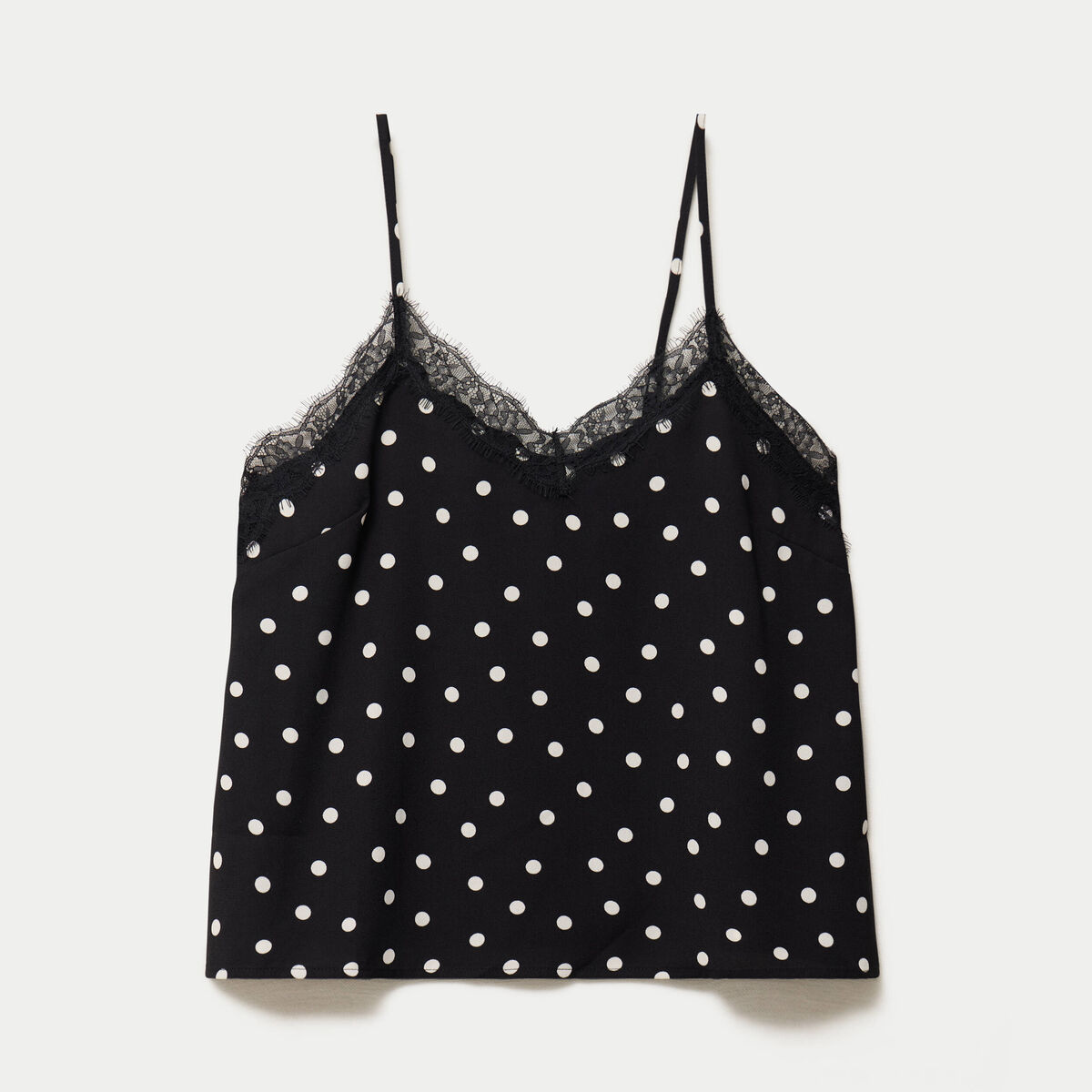 Top fines bretelles col v dentelle noir femme