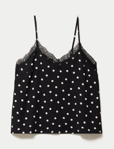 Top fines bretelles col v dentelle noir femme