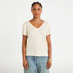 T-shirt col v dentelle manches courtes couleur or femme