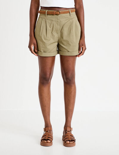 Short chino ceintur&eacute; vert femme