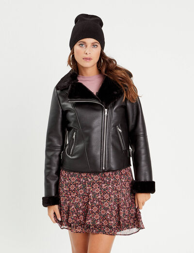 Blouson/Veste Femme Simili Cuir Noir Matelassé Et Fourré - Taille XXL - Occasion Très Bon État