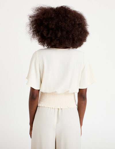 Blouse smock&eacute;e manches courtes ecru femme