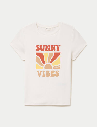 T-shirt cintr&eacute; col rond manches courtes ecru femme