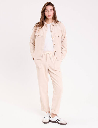 Chemise velours c&ocirc;tel&eacute; sable femme