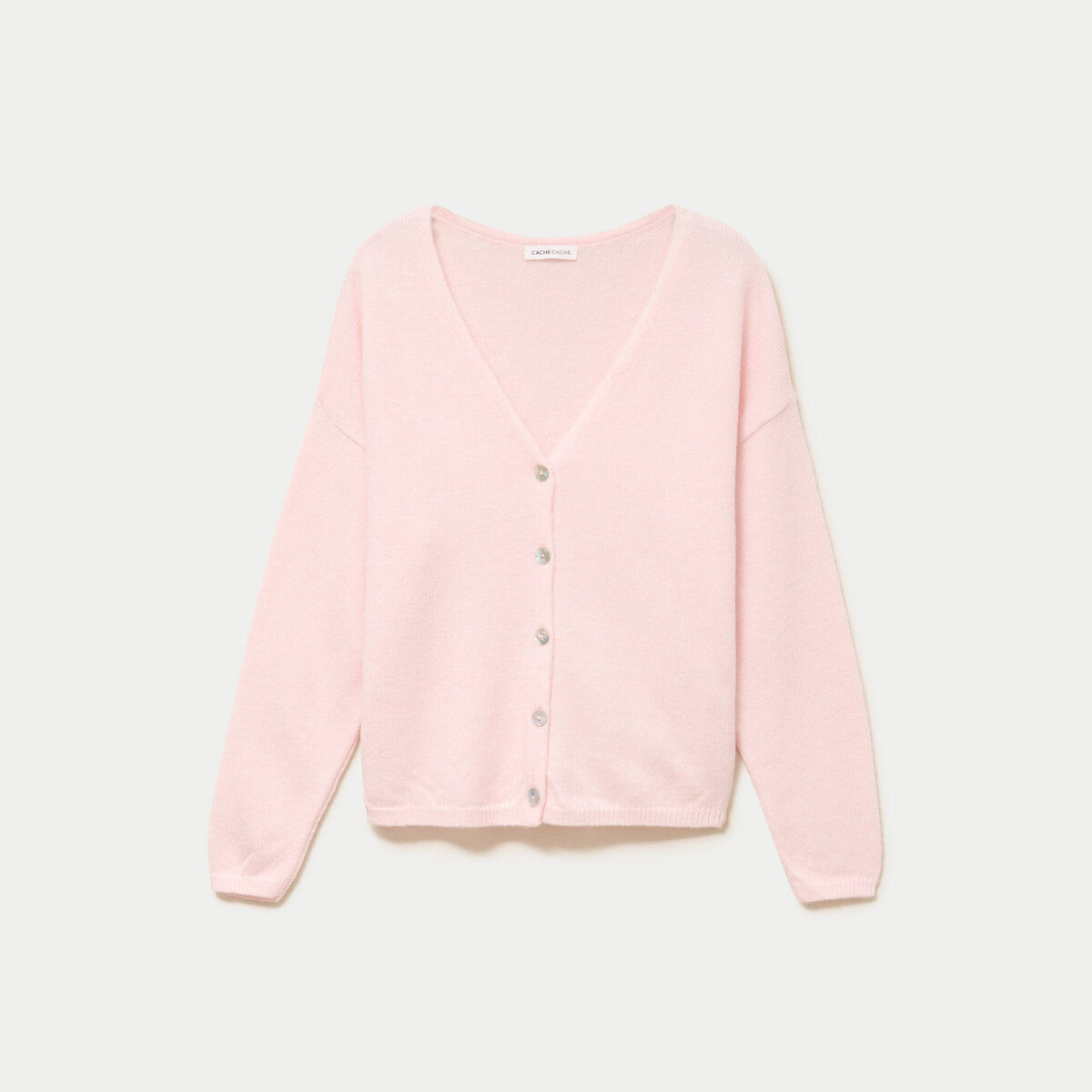 Gilet boutonn&eacute; avec col en V rose clair femme