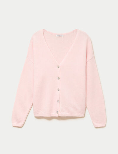 Gilet boutonn&eacute; avec col en V rose clair femme