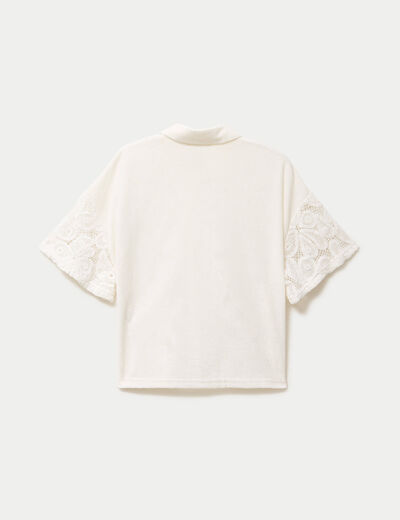 Chemise macram&eacute; manches courtes ecru femme