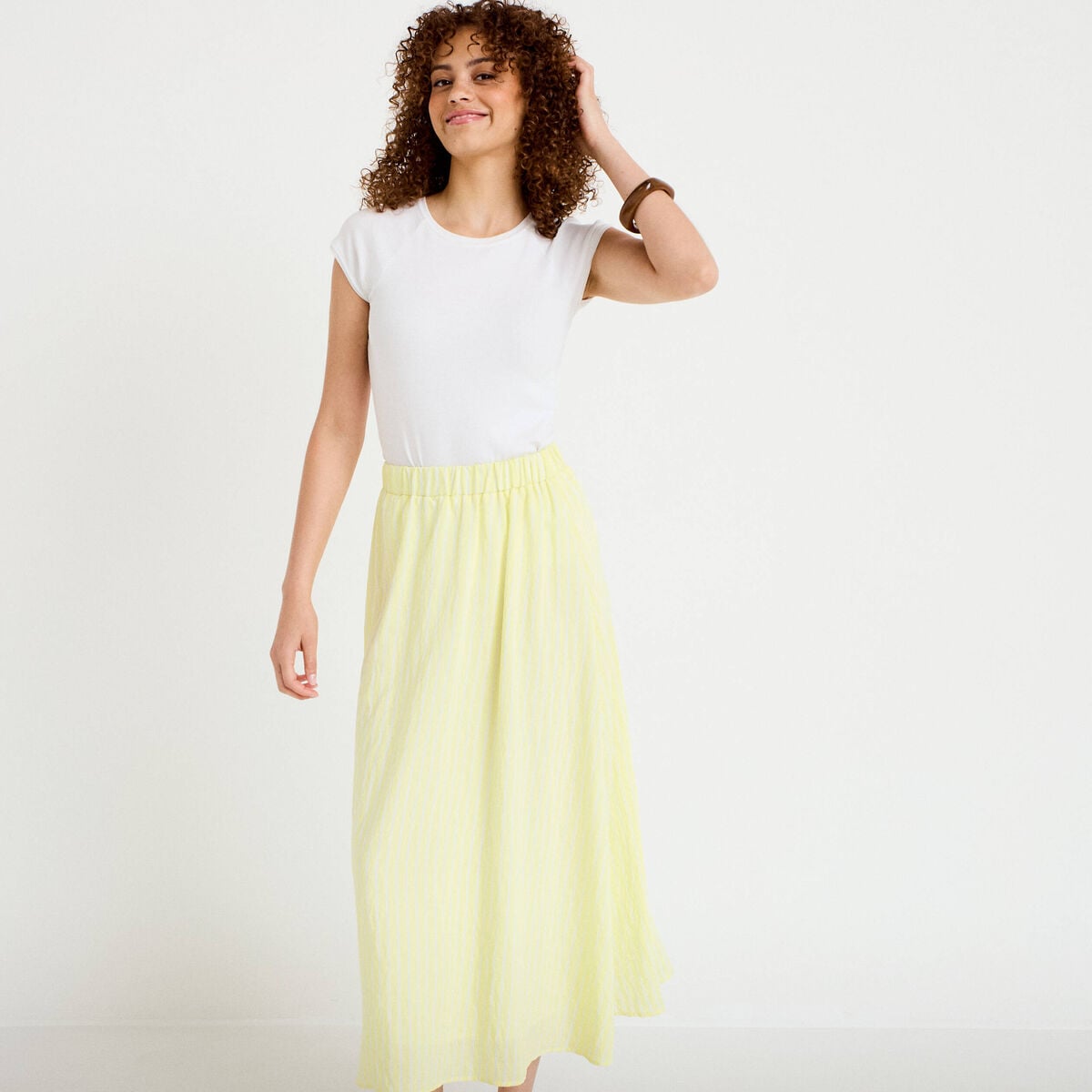 Jupon &eacute;vas&eacute; longueur 3/4 jaune femme