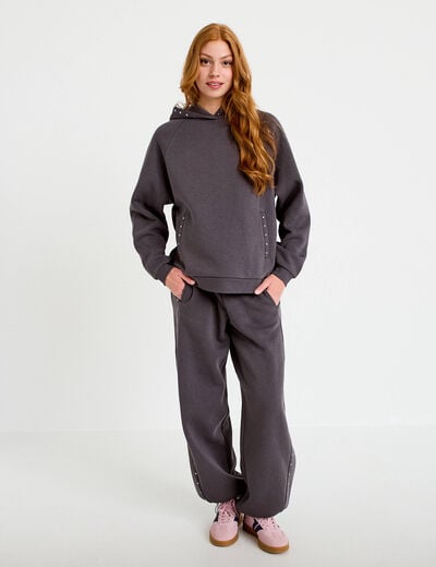 Jegging taille basse d&eacute;tails clout&eacute;s gris fonc&eacute; femme
