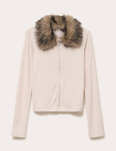 Gilet col fausse fourrure sable femme