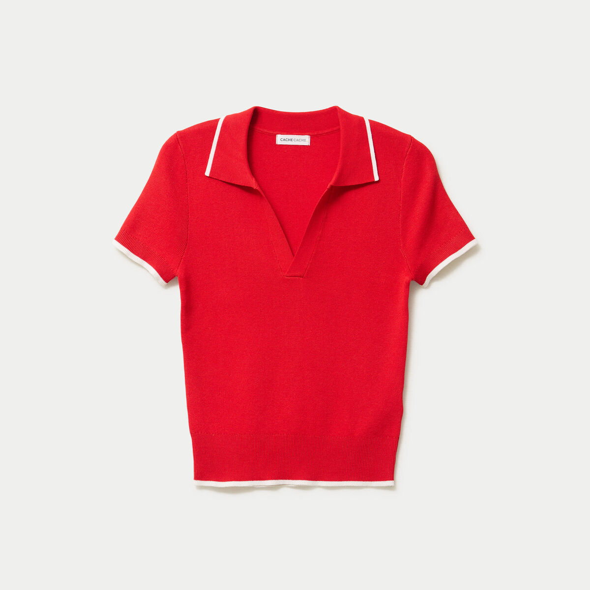 Pull manches courtes col polo rouge femme
