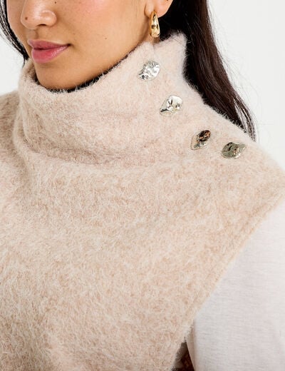 Pull droit sans manches col montant sable femme