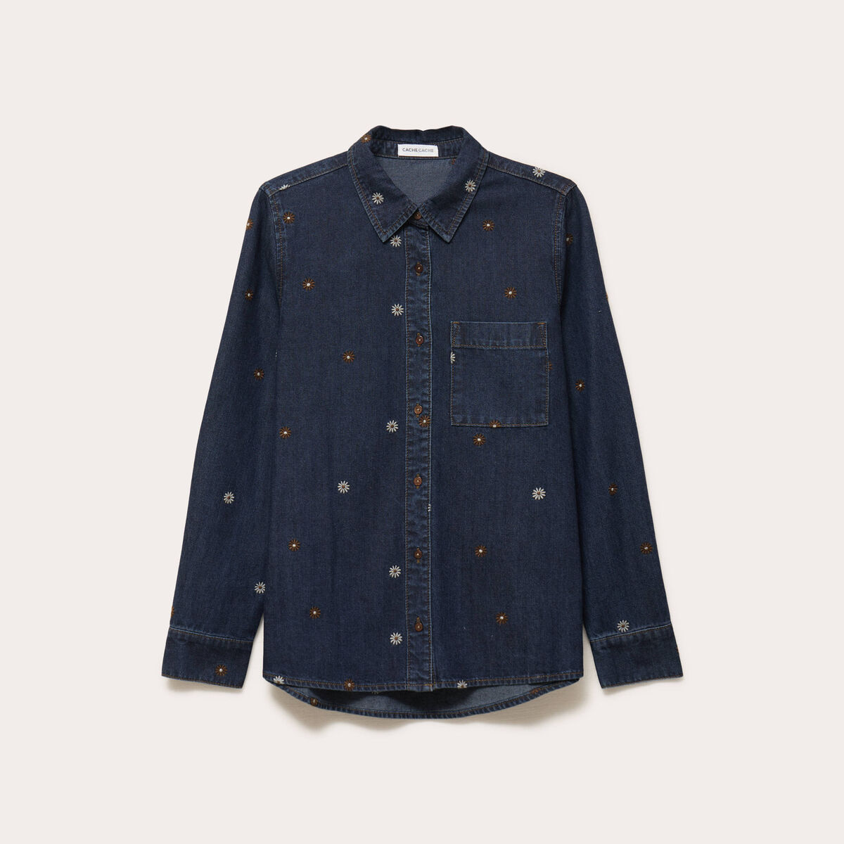Chemise en jean brod&eacute;e denim brut femme
