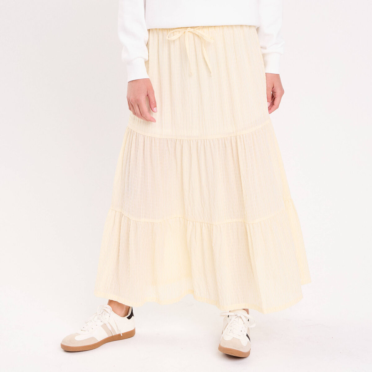 Jupe longue trap&egrave;ze jaune femme