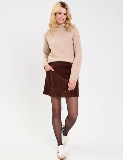 Jupe trap&egrave;ze en velours marron fonc&eacute; femme