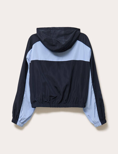 Veste cropped &agrave; capuche manches longues bleu marine femme