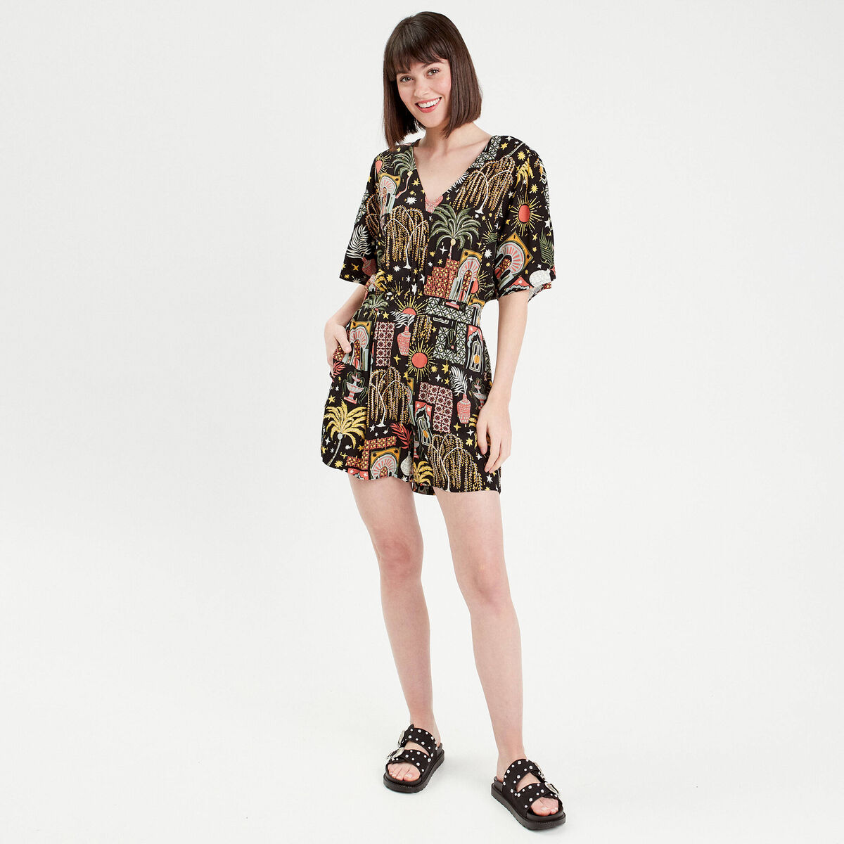 Combishort fluide noir femme