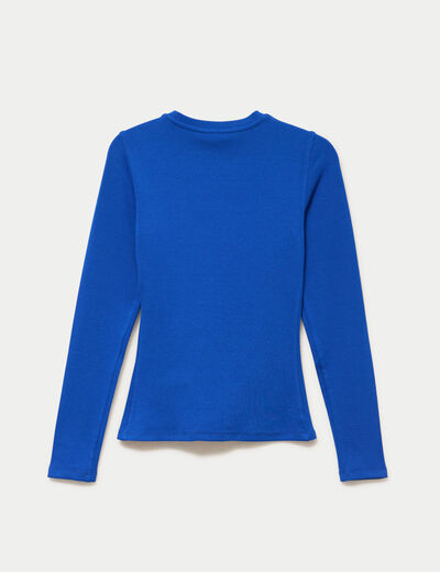 T-shirt cintr&eacute; col rond manches longues bleu electrique femme