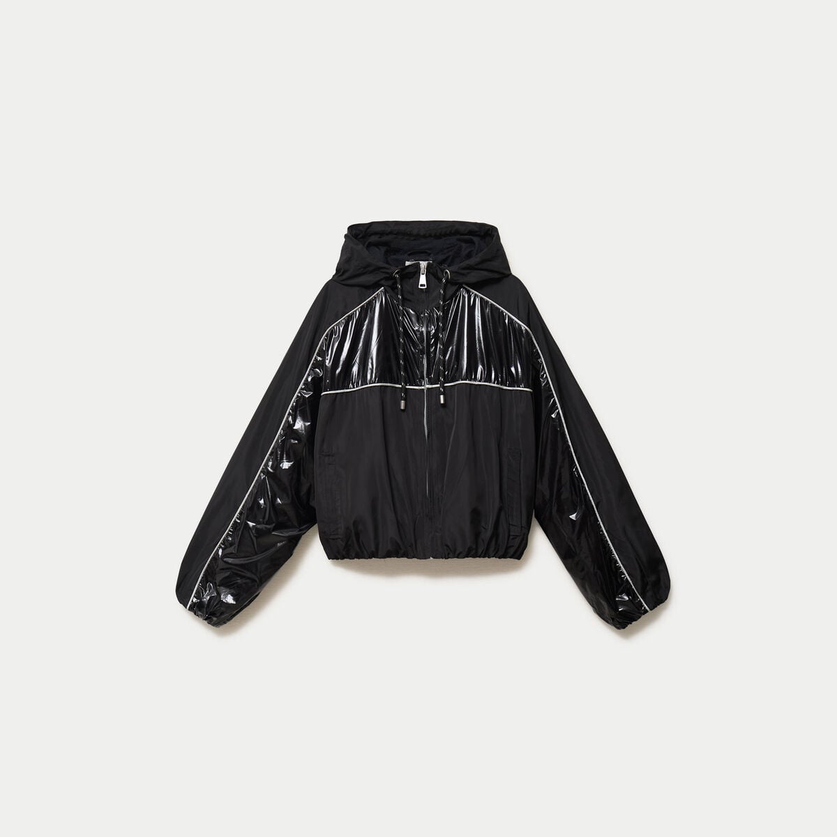 Coupe-vent oversize cropped bi-mati&egrave;re noir femme