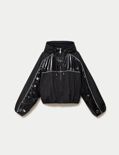 Coupe-vent oversize cropped bi-mati&egrave;re noir femme