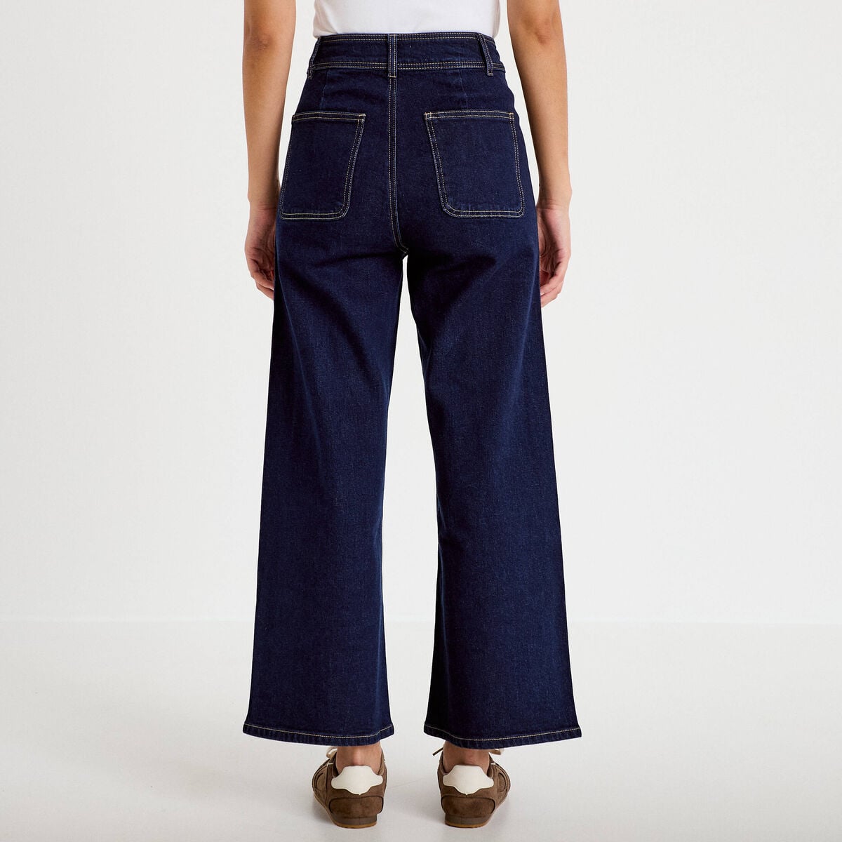 Jean wide leg cropped taille haute denim brut femme