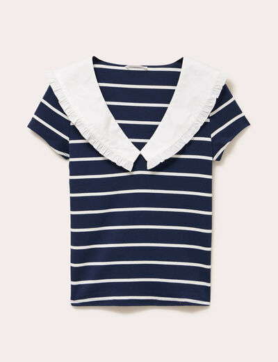 T-shirt col marin &agrave; volants ecru femme