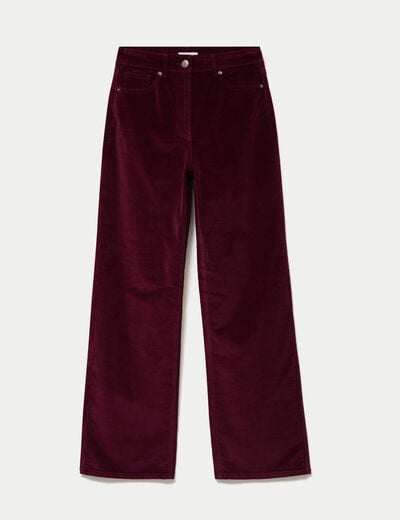 Pantalon bootcut taille haute velours bordeaux femme