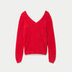 Pull col v manches longues rouge femme
