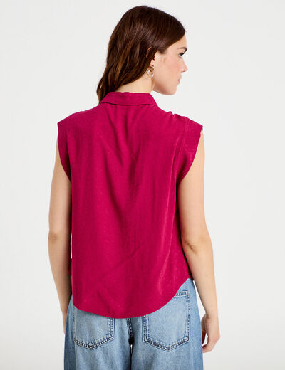 Chemise sans manches col am&eacute;ricain rouge femme