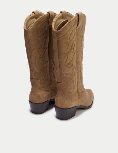 Bottes aspect daim beige femme