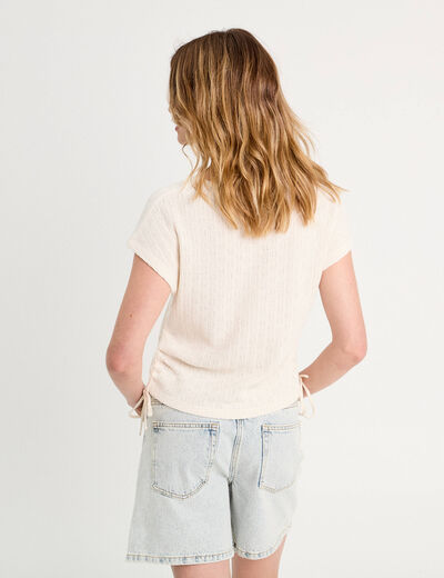 T-shirt ajour&eacute; d&eacute;tails cordons ecru femme