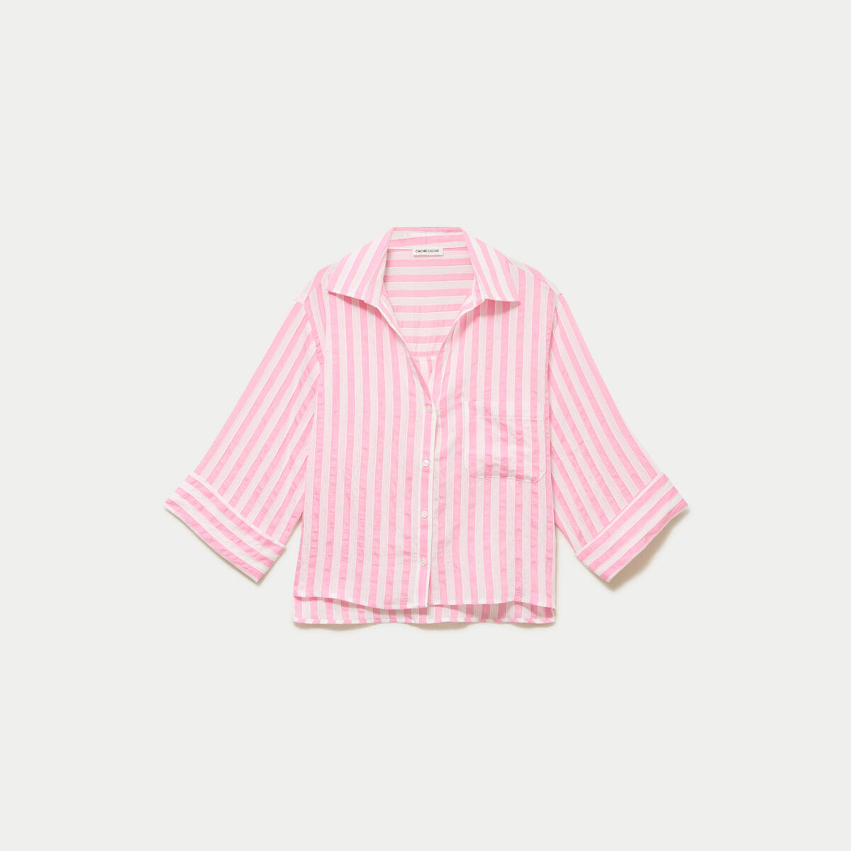 Blouse ample col tunisien manches 3/4 rose femme