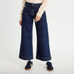 Jean wide leg cropped taille haute denim blue black femme