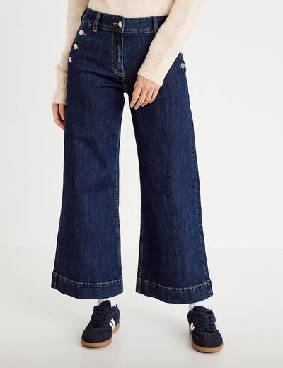 Jean wide leg cropped taille haute denim blue black femme