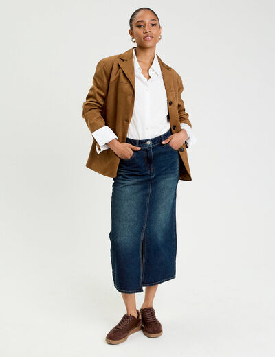 Jupe crayon taille standard bleu fonc&eacute; femme