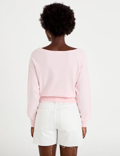 Pull ample manches longues fin rose clair femme