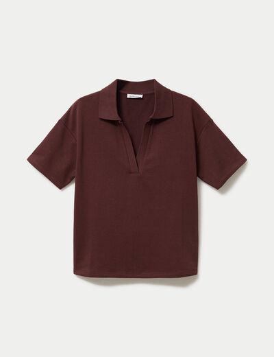 Sweat col chemise manches courtes marron femme