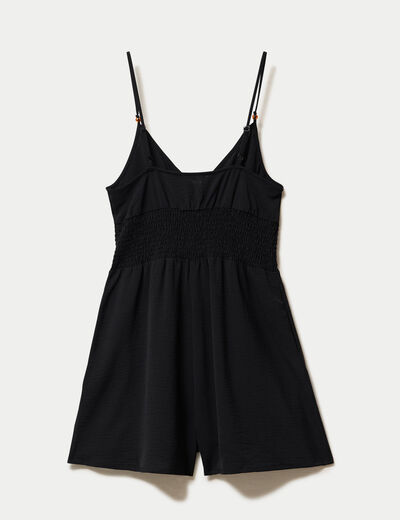 Combishort large col v fines bretelles noir femme