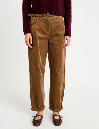 Pantalon barrel ceinture amovible taupe femme